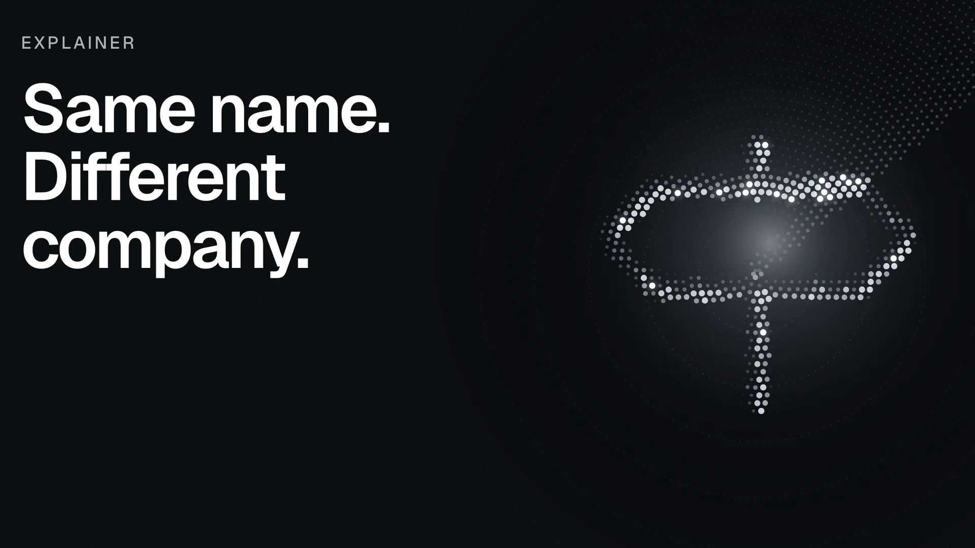 A halftone signpost with arrows pointing different ways, standing in for telling two companies with the same name apart